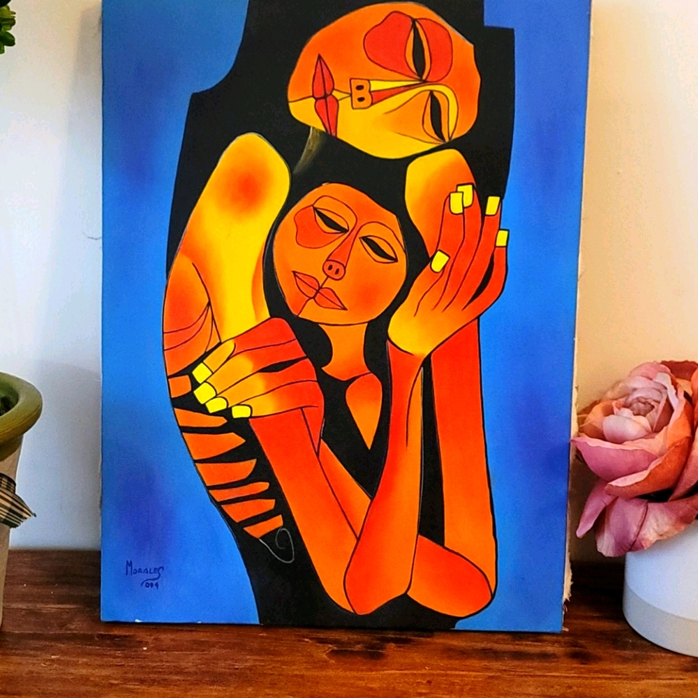 Mom and daughter original signed painting